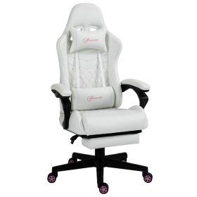 Vinsetto Racing Gaming Chair White PU Leather Comfort Swivel Wheel Retractable Footrest