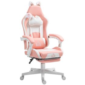 HOMCOM Cute Racing Gamer Chair, Faux Leather Gaming Chair with Footrest, Headrest and Lumbar Support, Pink