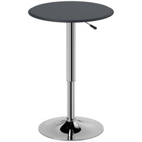 HOMCOM Bistro Bar Table 25", Round, Adjustable Height, Chrome Steel Base, for Home Bar, Kitchen, Dining - Black/Chrome