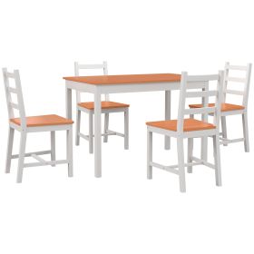 HOMCOM 5 Piece Dining Set Solid Pine Wood High Back Chairs White Natural Wood for Small Spaces