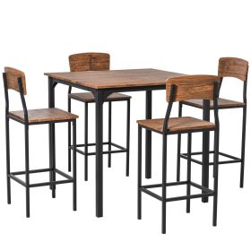 HOMCOM Dining Table Set 5-Piece Modern Counter Height with 4 Chairs Walnut