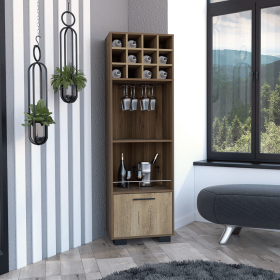 Norway Corner Bar Cabinet, Eight Built-in Wine Rack, Two Side Shelves