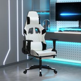 Gaming Chair White and Black Faux Leather, Metal, Plywood, Plastic