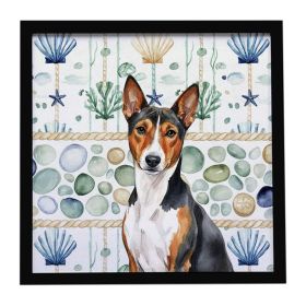 Tricolor and White Basenji Coastal Sea Glass Framed Metal Print Bathroom, Kitchen, Office, Home Decor Wall Art Ready to Hang, Square, 8X8