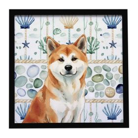 Red Akita Coastal Sea Glass Framed Metal Print Bathroom, Kitchen, Office, Home Decor Wall Art Ready to Hang, Square, 8X8