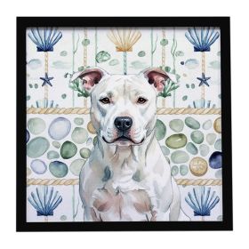 White American Staffordshire Terrier Coastal Sea Glass Framed Metal Print Bathroom, Kitchen, Office, Home Decor Wall Art Ready to Hang, Square, 8