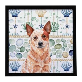 Red Heeler Australian Cattle Dog Coastal Sea Glass Framed Metal Print Bathroom, Kitchen, Office, Home Decor Wall Art Ready to Hang, Square, 8X8