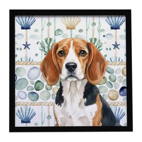Beagle Coastal Sea Glass Framed Metal Print Bathroom, Kitchen, Office, Home Decor Wall Art Ready to Hang, Square, 8X8
