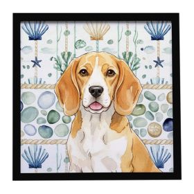 Lemon and White Beagle Coastal Sea Glass Framed Metal Print Bathroom, Kitchen, Office, Home Decor Wall Art Ready to Hang, Square, 8X8