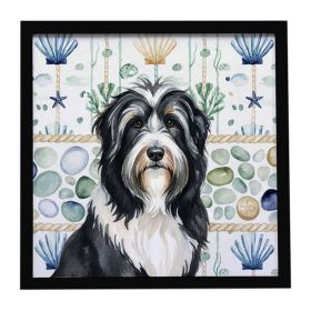 Black Bearded Collie Coastal Sea Glass Framed Metal Print Bathroom, Kitchen, Office, Home Decor Wall Art Ready to Hang, Square, 8X8