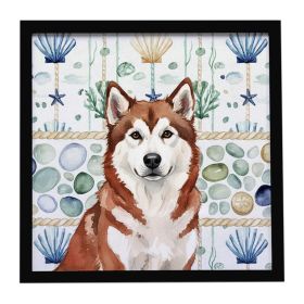 Red and White Alaskan Malamute Coastal Sea Glass Framed Metal Print Bathroom, Kitchen, Office, Home Decor Wall Art Ready to Hang, Square, 8X8