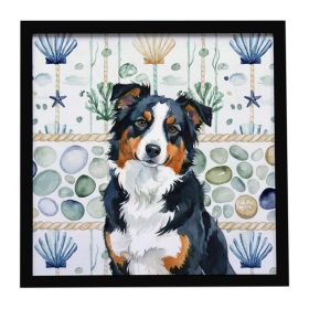Black Tri American Shepherd Coastal Sea Glass Framed Metal Print Bathroom, Kitchen, Office, Home Decor Wall Art Ready to Hang, Square, 8X8