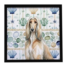 Afghan Hound Coastal Sea Glass Framed Metal Print Bathroom, Kitchen, Office, Home Decor Wall Art Ready to Hang, Square, 8X8