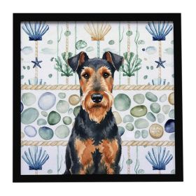 Airedale Terrier Coastal Sea Glass Framed Metal Print Bathroom, Kitchen, Office, Home Decor Wall Art Ready to Hang, Square, 8X8