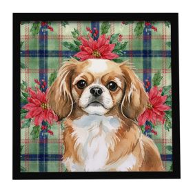 Tibetan Spaniel Christmas PoinsettIas Framed Metal Print Bathroom, Kitchen, Office, Home Decor Wall Art Ready to Hang, Square, 8X8