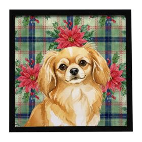 Gold Tibetan Spaniel Christmas PoinsettIas Framed Metal Print Bathroom, Kitchen, Office, Home Decor Wall Art Ready to Hang, Square, 8X8