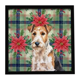 Wire Fox Terrier Christmas PoinsettIas Framed Metal Print Bathroom, Kitchen, Office, Home Decor Wall Art Ready to Hang, Square, 8X8