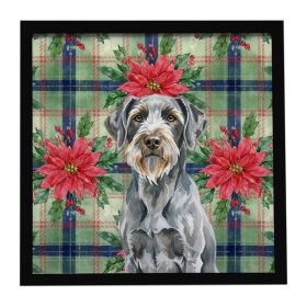 Steel Gray Wirehaired Pointing Griffon Christmas PoinsettIas Framed Metal Print Bathroom, Kitchen, Office, Home Decor Wall Art Ready to Hang, Squ