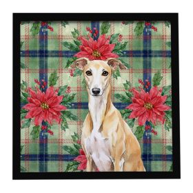 Fawn Whippet Christmas PoinsettIas Framed Metal Print Bathroom, Kitchen, Office, Home Decor Wall Art Ready to Hang, Square, 8X8