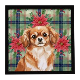 Red Tibetan Spaniel Christmas PoinsettIas Framed Metal Print Bathroom, Kitchen, Office, Home Decor Wall Art Ready to Hang, Square, 8X8