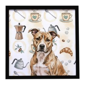 Brindle American Staffordshire Terrier Coffee Bar Framed Metal Print Bathroom, Kitchen, Office, Home Decor Wall Art Ready to Hang, Square, 8X8