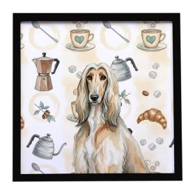 Afghan Hound Coffee Bar Framed Metal Print Bathroom, Kitchen, Office, Home Decor Wall Art Ready to Hang, Square, 8X8