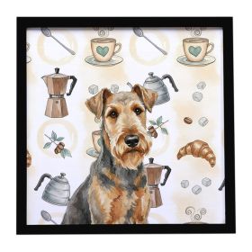 Grizzle Airedale Terrier Coffee Bar Framed Metal Print Bathroom, Kitchen, Office, Home Decor Wall Art Ready to Hang, Square, 8X8