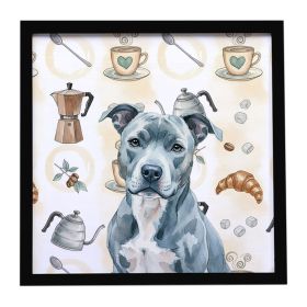 Blue American Staffordshire Terrier Coffee Bar Framed Metal Print Bathroom, Kitchen, Office, Home Decor Wall Art Ready to Hang, Square, 8X8