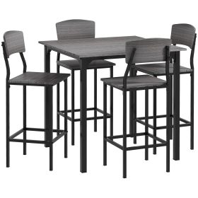 HOMCOM 5-Piece Counter Height Bar Table with Space-Saving Design, Square Kitchen Table and Chairs Set with Footrest, Metal Legs