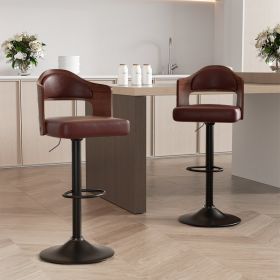 Swivel Bar Stools Set of 2 Seat Adjustable Height 25.2-33.8IN (Color: Brown, count: 2 set)