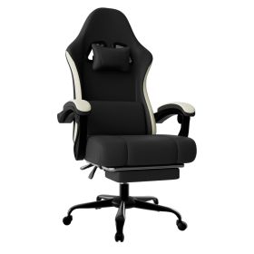 Ergonomic Gaming Chair with Pocketed Spring Cushion, Breathable Fabric Computer Chair with Footrest (Color: Dark Night Black)