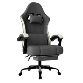 Ergonomic Gaming Chair with Pocketed Spring Cushion, Breathable Fabric Computer Chair with Footrest (Color: Twilight Grey)