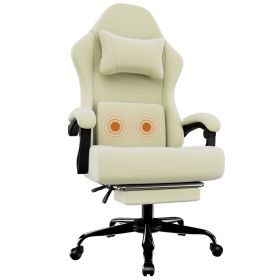 Ergonomic Gaming Chair, Electronic Gaming Chair With Massage Lumbar Support And Foot Pedals, Fabric Computer Chair (Color: White)