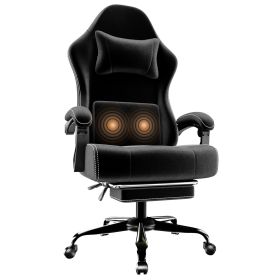 Ergonomic Gaming Chair, Electronic Gaming Chair With Massage Lumbar Support And Foot Pedals, Fabric Computer Chair (Color: Black)