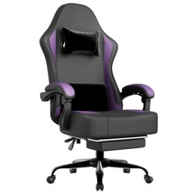 Gaming Chair with Pocket Spring Cushion and Footrest, Ergonomic Computer Chair for Adults, Breathable PU Leather Game Chair (Color: Royal Purple)