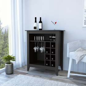 Mojito Bar Cabinet, Six Built-in Wine Rack, One Open Drawer, One Open Shelf (Color: Black)