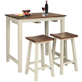 Counter Height Pub Table with 2 Saddle Bar Stools (Color: As the picture shows)