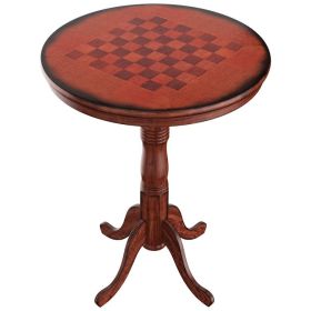 42 Inch Wooden Round Pub Pedestal Side Table with Chessboard (Color: As the picture shows)