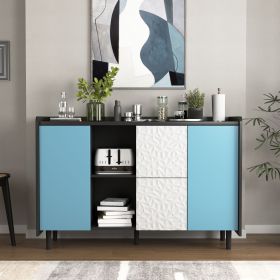 Sideboard Buffet Cabinet, Black Storage Cabinet with Red Doors , 2 Drawers with unique panel styling and 2 Open Storage Compartment (Color: Black+Blue, Cabinets: 2)